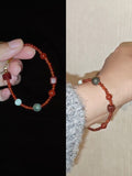 Chinoiserie Lucky Red Agate Beaded Bracelet,Lumivault.