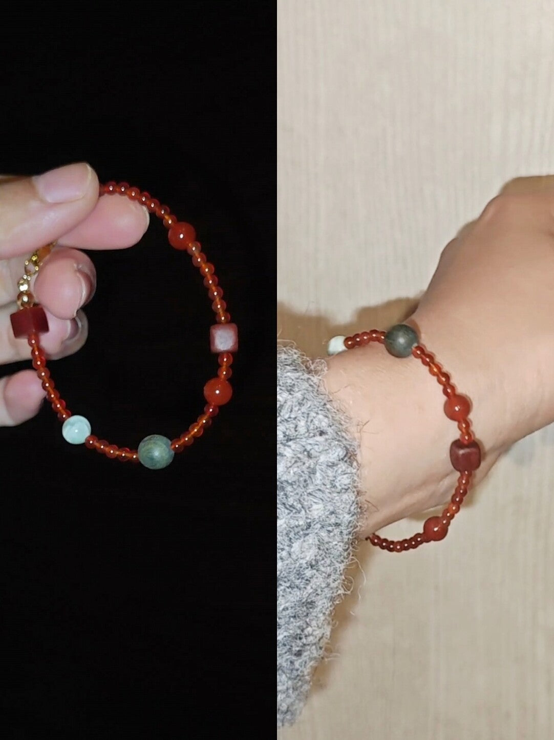 Chinoiserie Lucky Red Agate Beaded Bracelet,Lumivault.