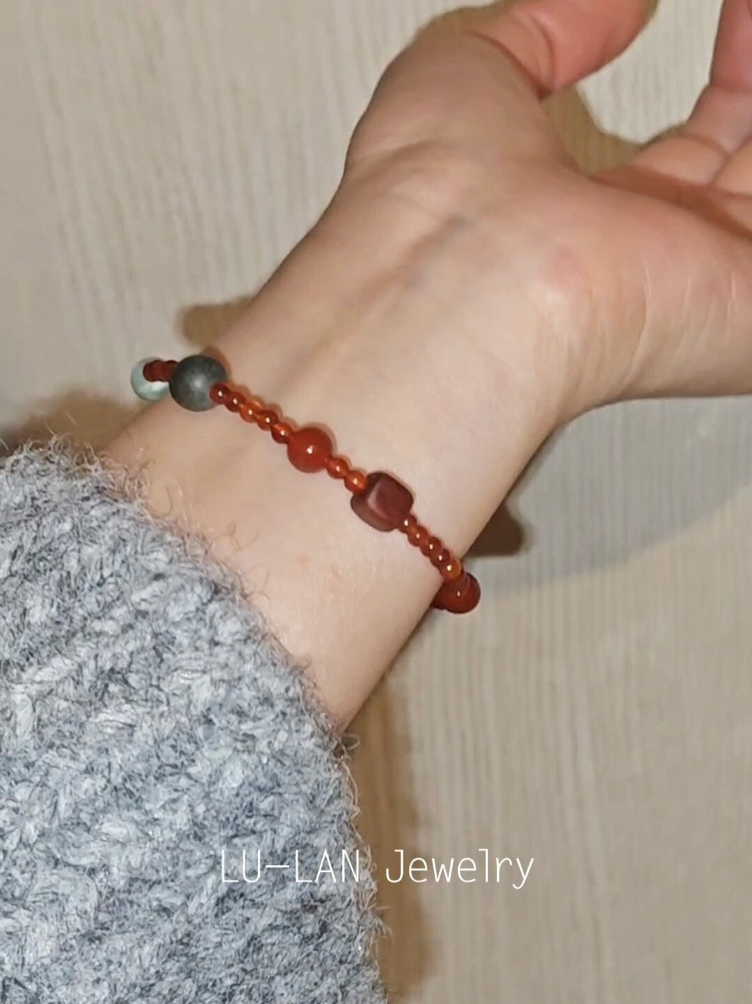 Chinoiserie Lucky Red Agate Beaded Bracelet,Lumivault.