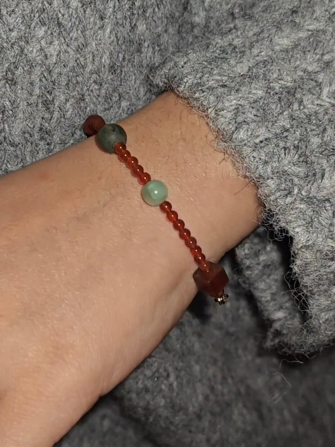 Chinoiserie Lucky Red Agate Beaded Bracelet