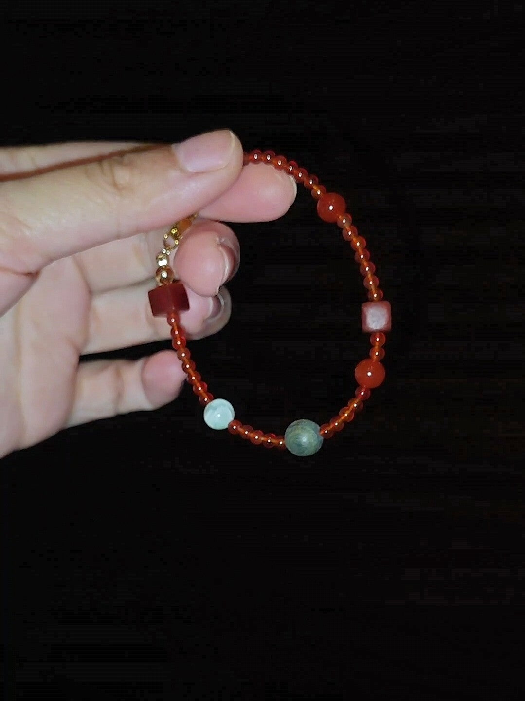 Chinoiserie Lucky Red Agate Beaded Bracelet