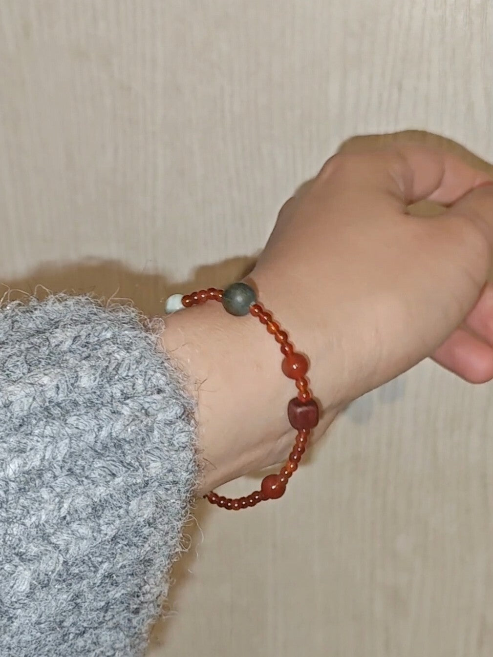Chinoiserie Lucky Red Agate Beaded Bracelet,Lumivault.
