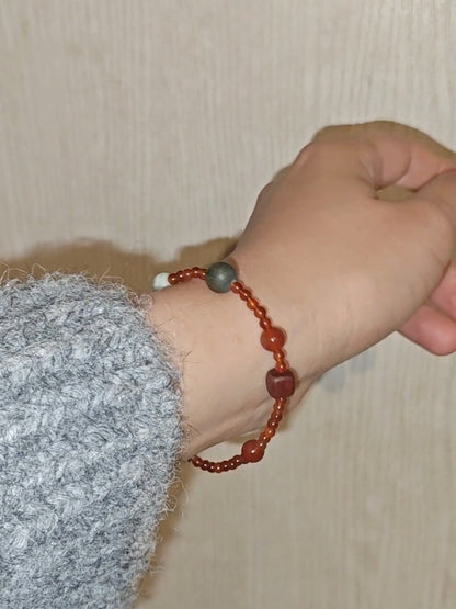 Chinoiserie Lucky Red Agate Beaded Bracelet