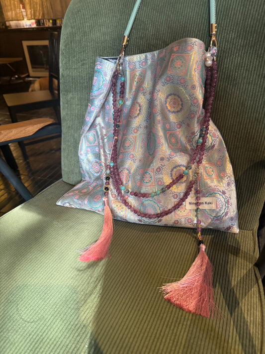Chinoiserie Luxury Classic Pattern Jade Beaded Tassel Silk Bag - Lumivault