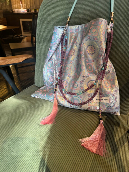 Chinoiserie Luxury Classic Pattern Jade Beaded Tassel Silk Bag - Lumivault