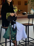 Chinoiserie Luxury Green Metallic Jade Beaded Tassel Silk Bag - Lumivault