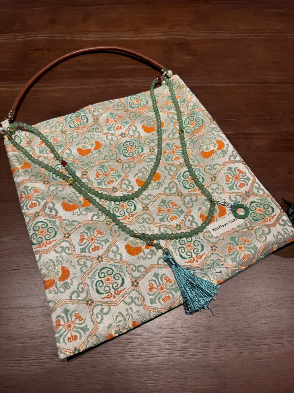 Chinoiserie Luxury Persimmon Jade Beaded Tassel Silk Bag - Lumivault