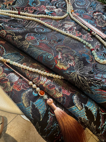 Chinoiserie Luxury Phoenix Tail Pearl Beaded Tassel Silk Bag - Lumivault