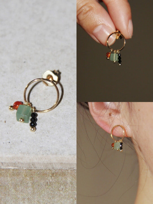 Chinoiserie Minimalist Square Circle Earrings