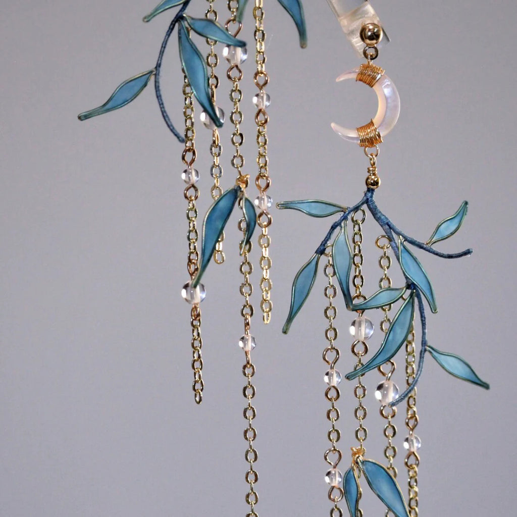 「Chinoiserie」Moonlit Bamboo Leaf Tassel Earrings,Lumivault.