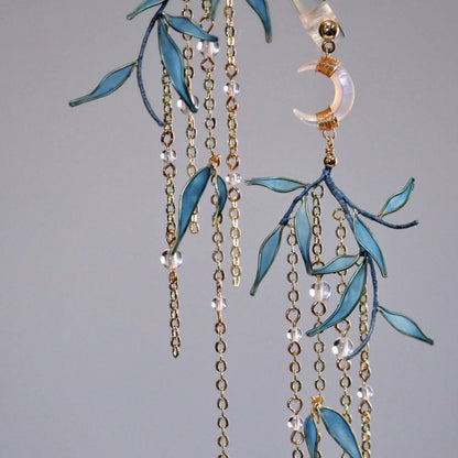 「Chinoiserie」Moonlit Bamboo Leaf Tassel Earrings - Lumivault
