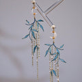 「Chinoiserie」Moonlit Bamboo Leaf Tassel Earrings,Lumivault.