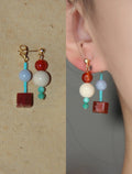 Chinoiserie Multicolor Geometric Beaded Earrings,Lumivault.