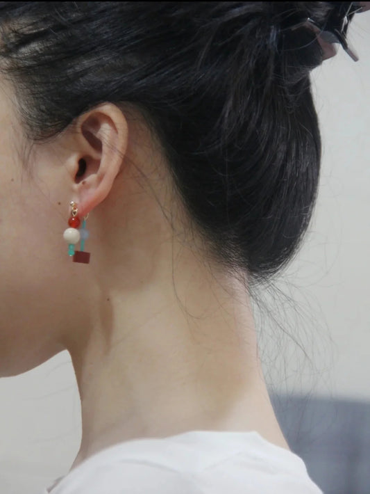 Chinoiserie Multicolor Geometric Beaded Earrings