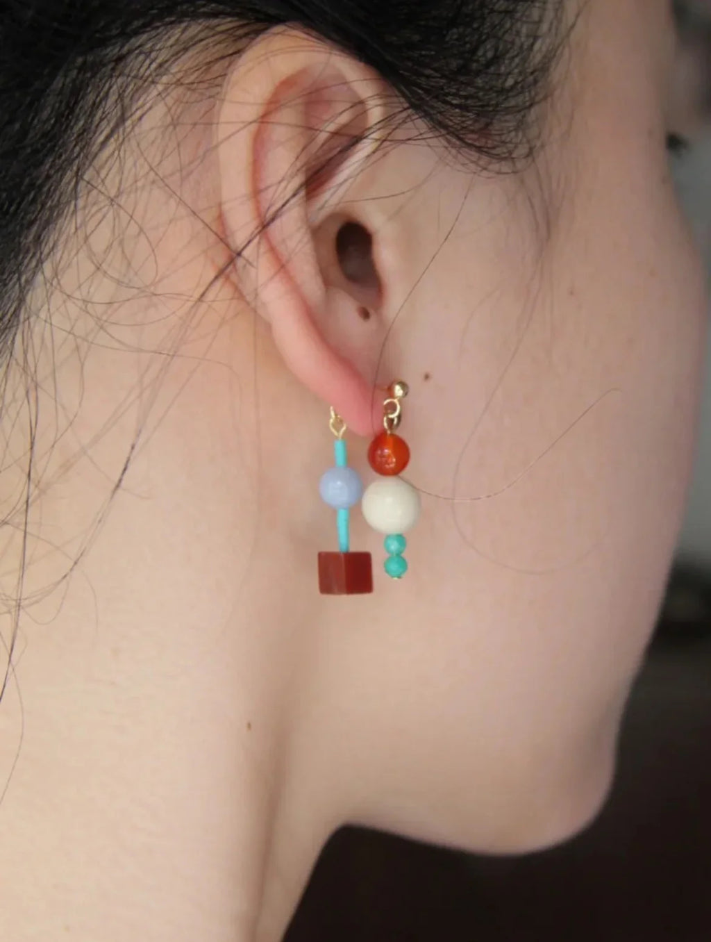Chinoiserie Multicolor Geometric Beaded Earrings,Lumivault.