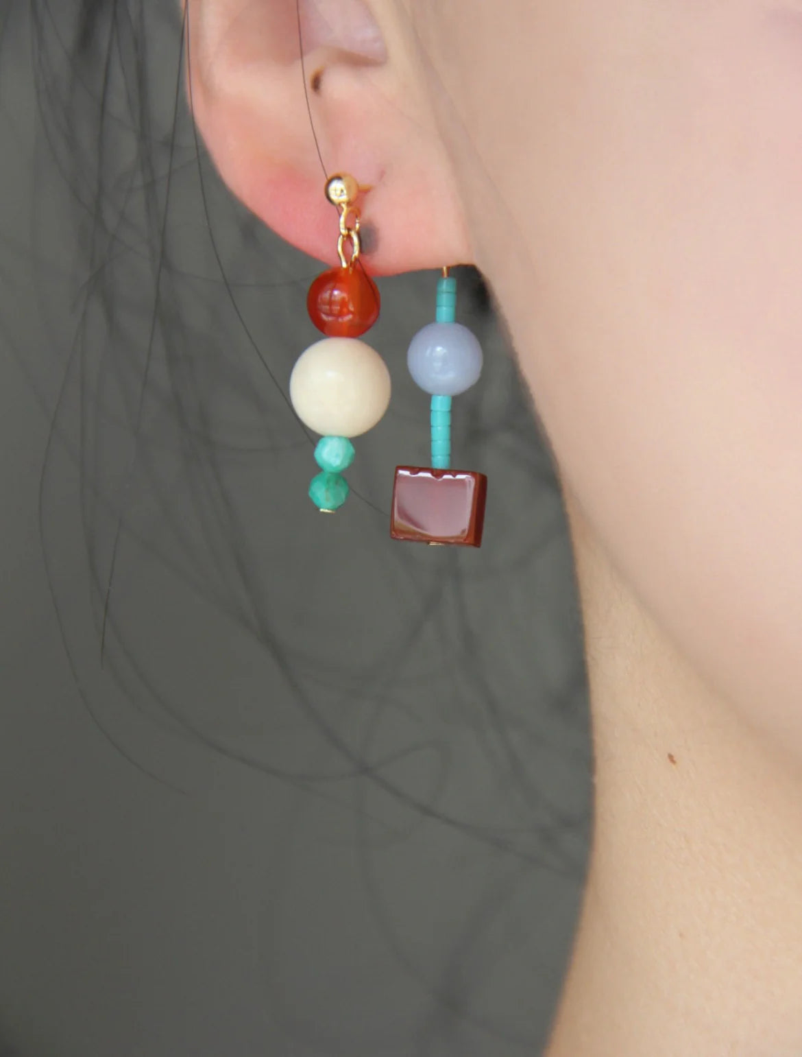 Chinoiserie Multicolor Geometric Beaded Earrings,Lumivault.