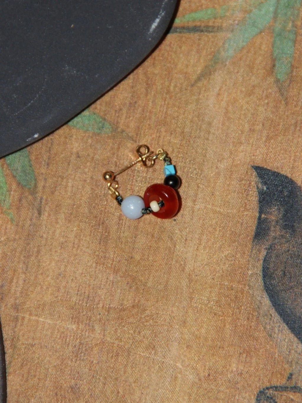 Chinoiserie Natural Agate Beaded Hoop Earrings,Lumivault.