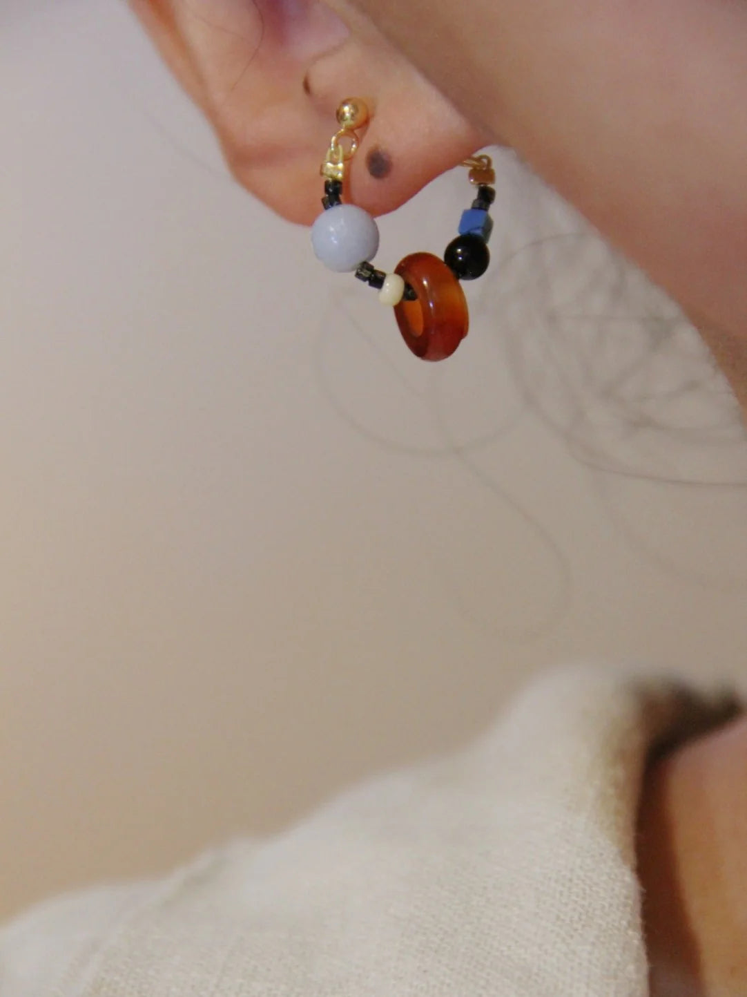 Chinoiserie Natural Agate Beaded Hoop Earrings,Lumivault.