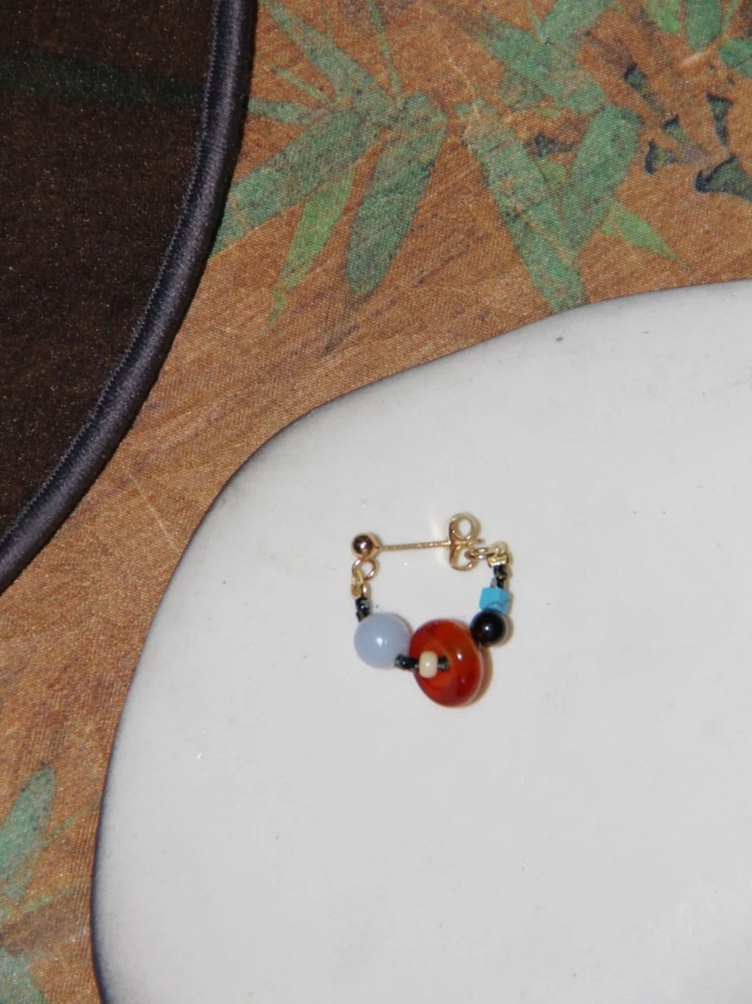 Chinoiserie Natural Agate Beaded Hoop Earrings,Lumivault.