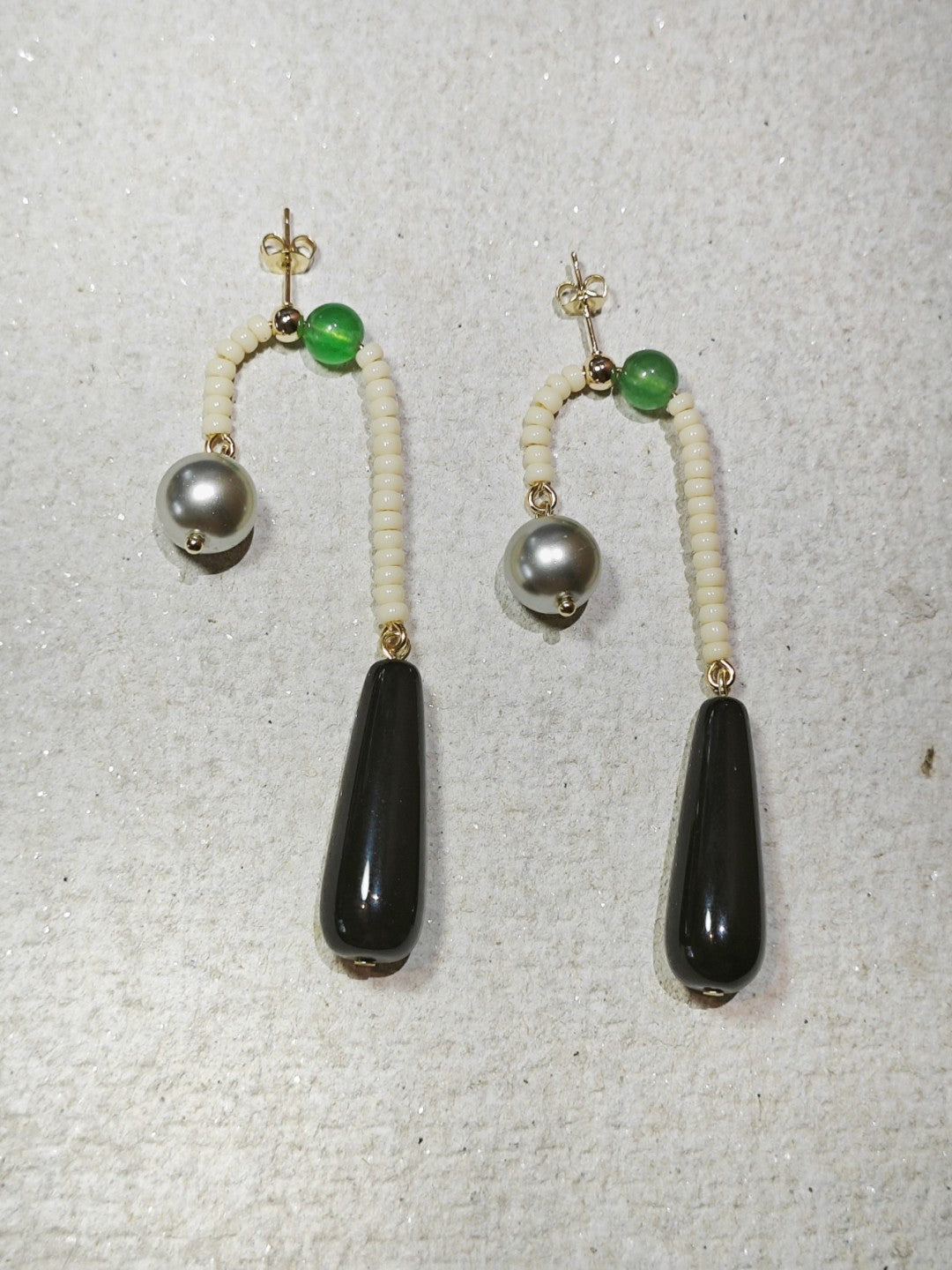 Chinoiserie Natural Agate Pearl Dangle Earrings