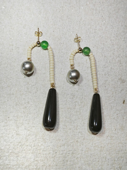 Chinoiserie Natural Agate Pearl Dangle Earrings