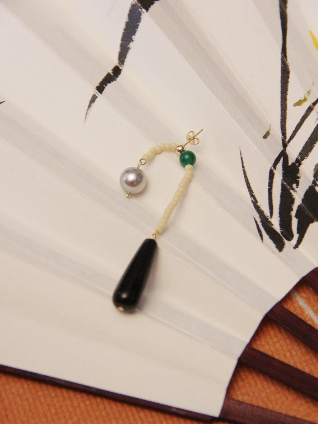 Chinoiserie Natural Agate Pearl Dangle Earrings,Lumivault.