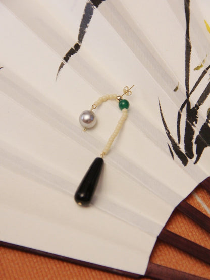 Chinoiserie Natural Agate Pearl Dangle Earrings