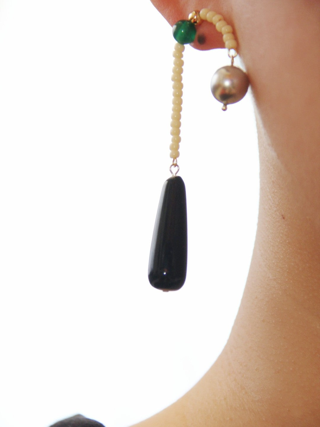Chinoiserie Natural Agate Pearl Dangle Earrings,Lumivault.