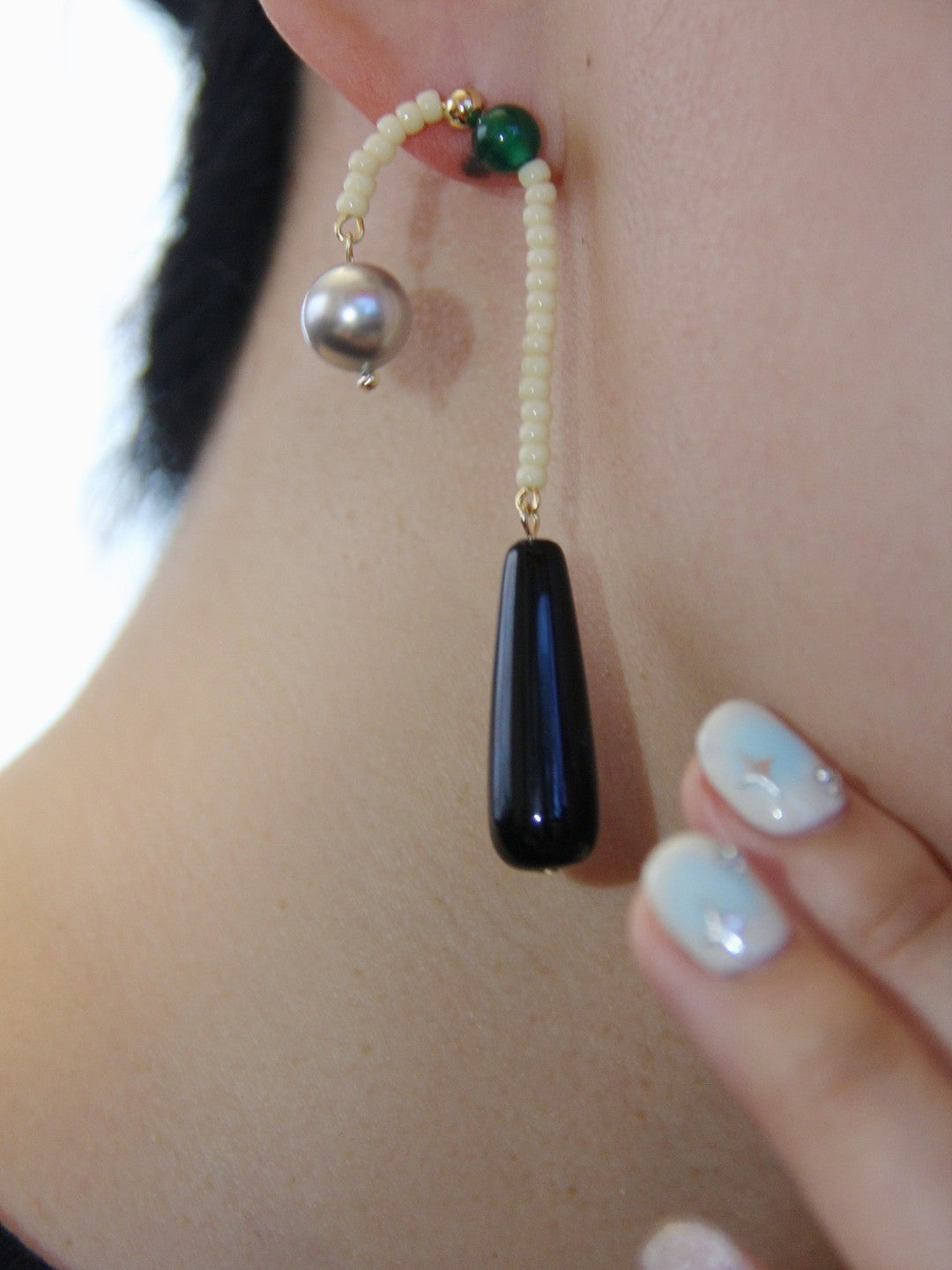 Chinoiserie Natural Agate Pearl Dangle Earrings,Lumivault.