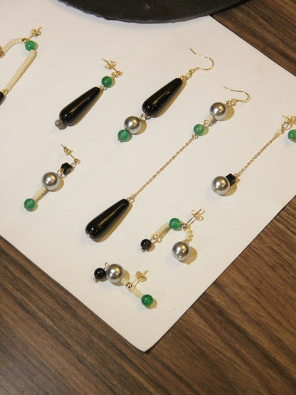 Chinoiserie Natural Agate Pearl Dangle Earrings