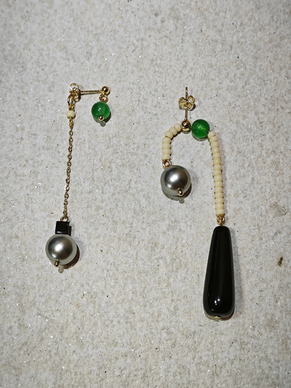 Chinoiserie Natural Agate Pearl Dangle Earrings