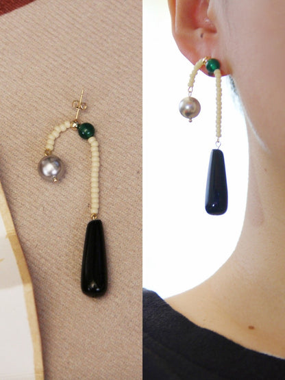 Chinoiserie Natural Agate Pearl Dangle Earrings