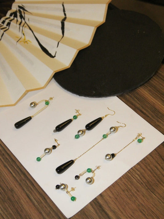 Chinoiserie Natural Agate Pearl Dangle Earrings