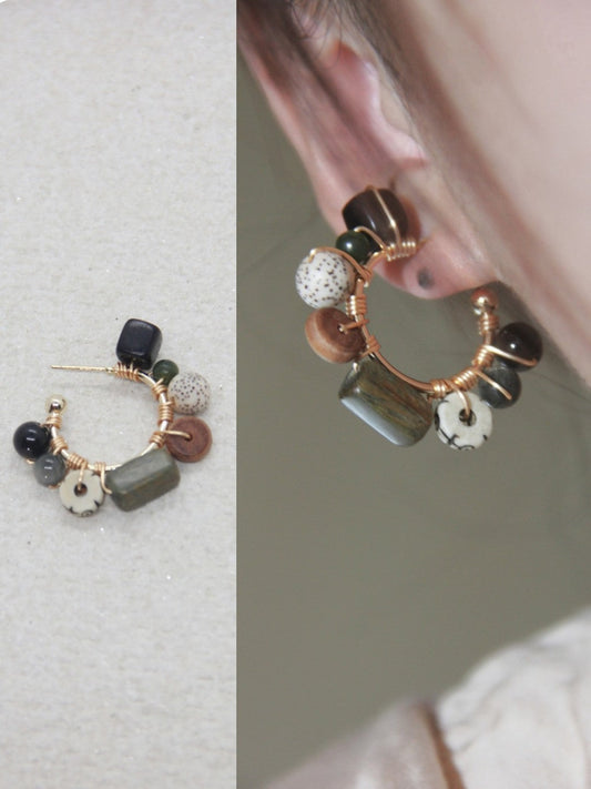 Chinoiserie Natural Bodhi Seeds Hoop Earrings