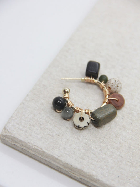 Chinoiserie Natural Bodhi Seeds Hoop Earrings