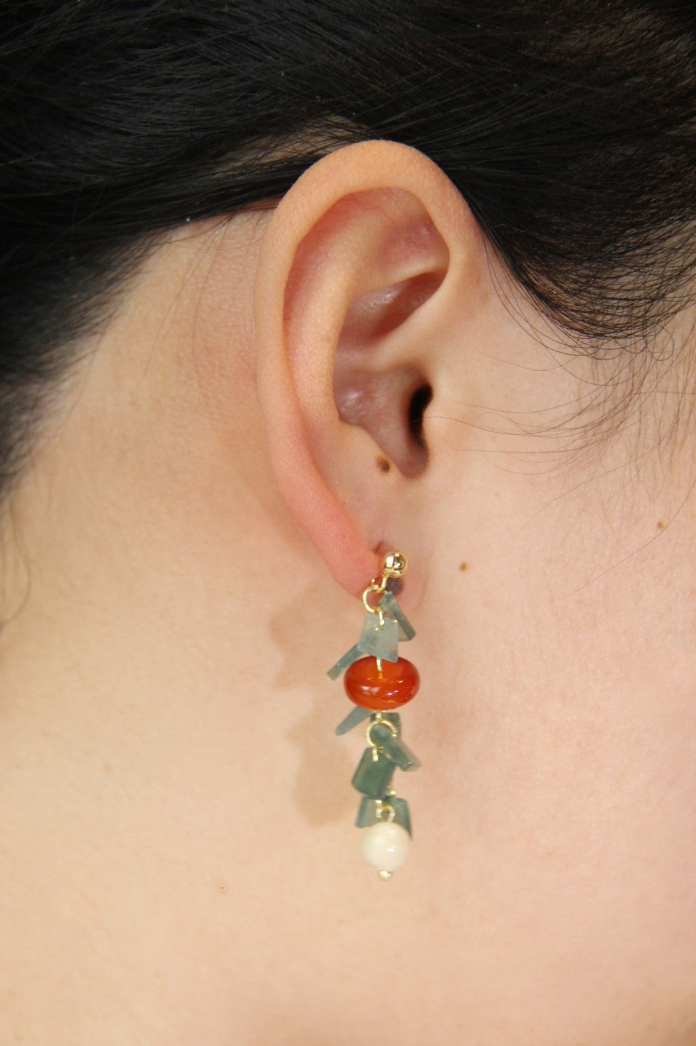 Chinoiserie Natural Jade Agate Bamboo Earrings