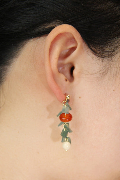 Chinoiserie Natural Jade Agate Bamboo Earrings