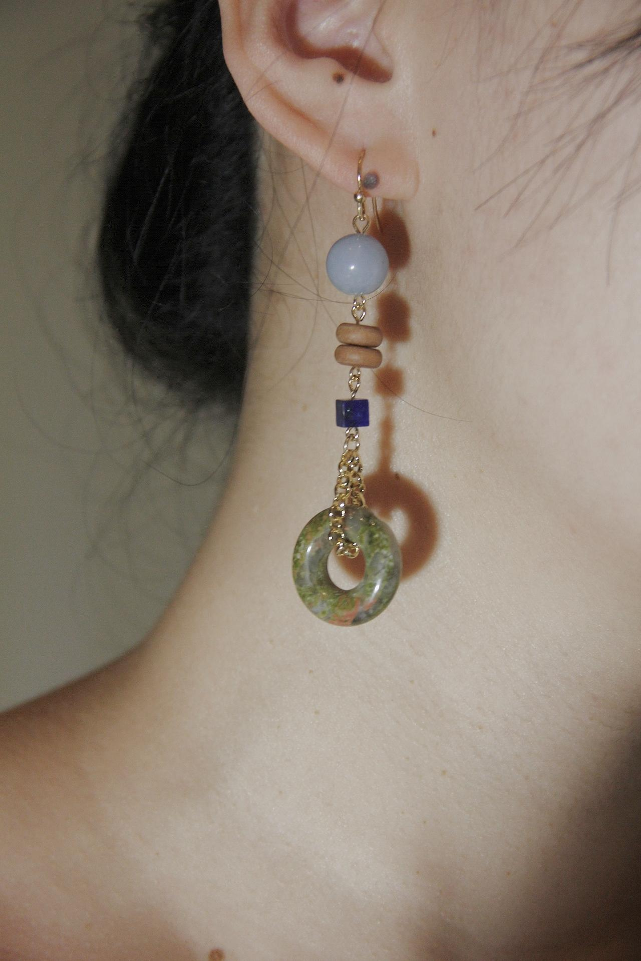 Chinoiserie Natural Jade Asymmetric Dangle Earrings,Lumivault.
