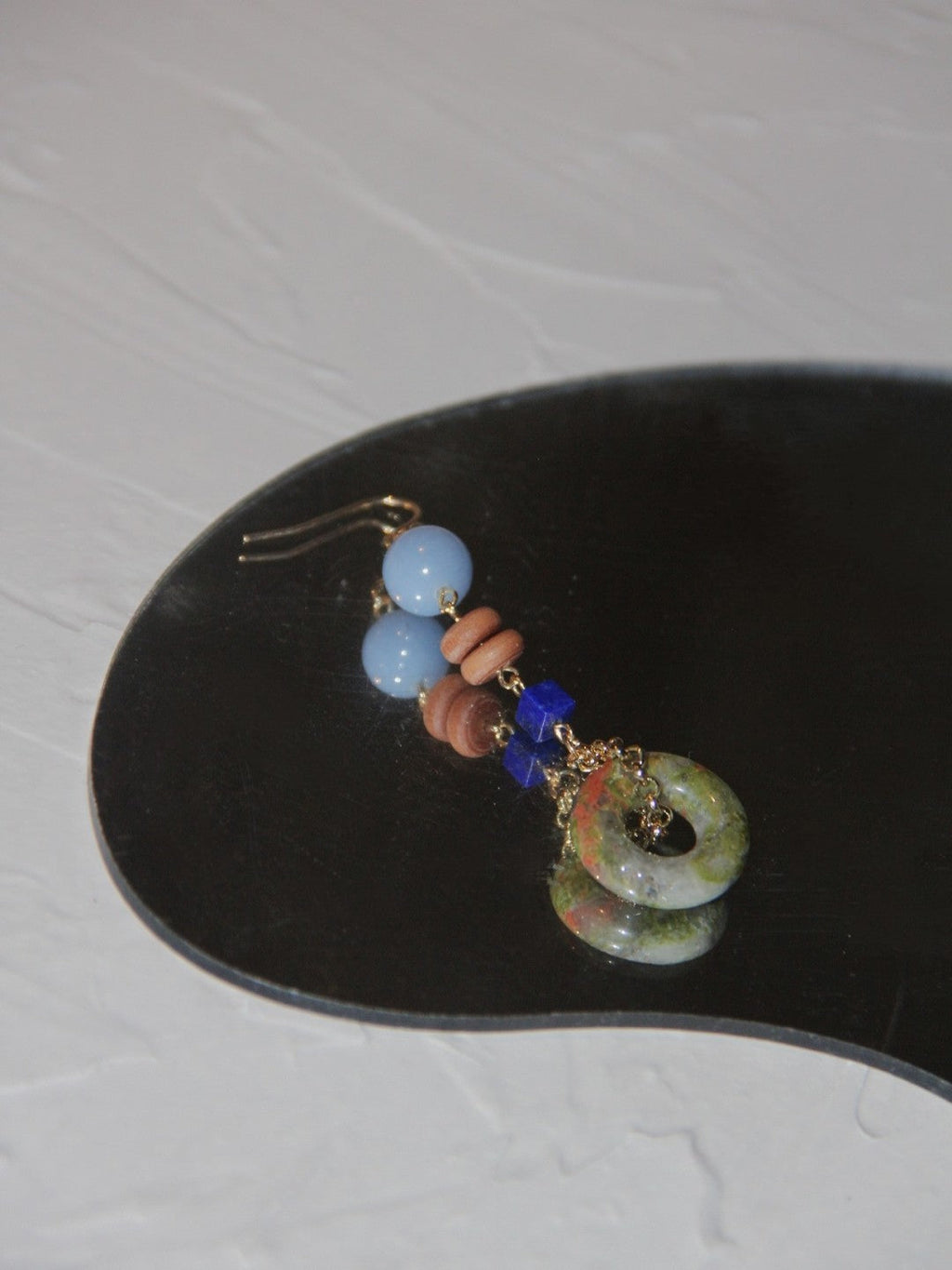 Chinoiserie Natural Jade Asymmetric Dangle Earrings,Lumivault.