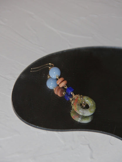 Chinoiserie Natural Jade Asymmetric Dangle Earrings