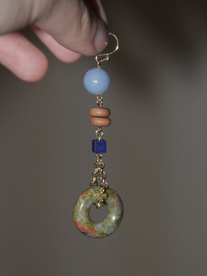 Chinoiserie Natural Jade Asymmetric Dangle Earrings