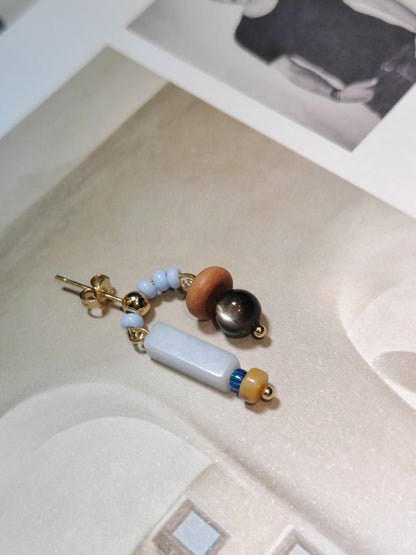 Chinoiserie Natural Jade Asymmetric Red Earrings