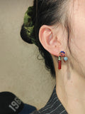 Chinoiserie Natural Jade Asymmetric Red Earrings,Studs / Red,Lumivault.