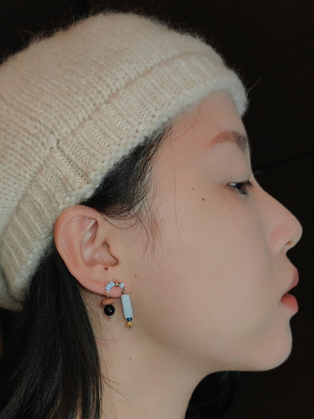 Chinoiserie Natural Jade Asymmetric Red Earrings