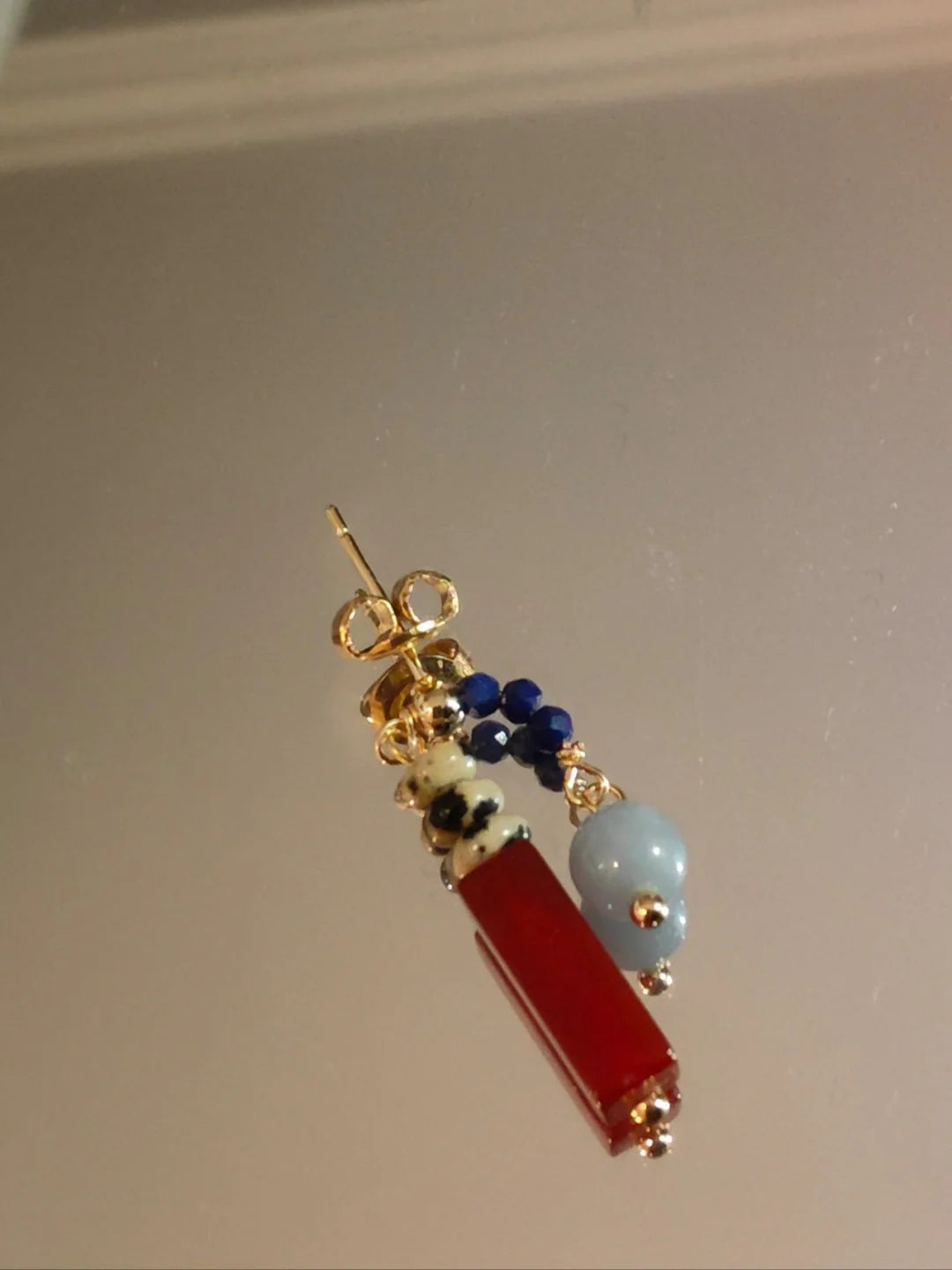 Chinoiserie Natural Jade Asymmetric Red Earrings - Lumivault