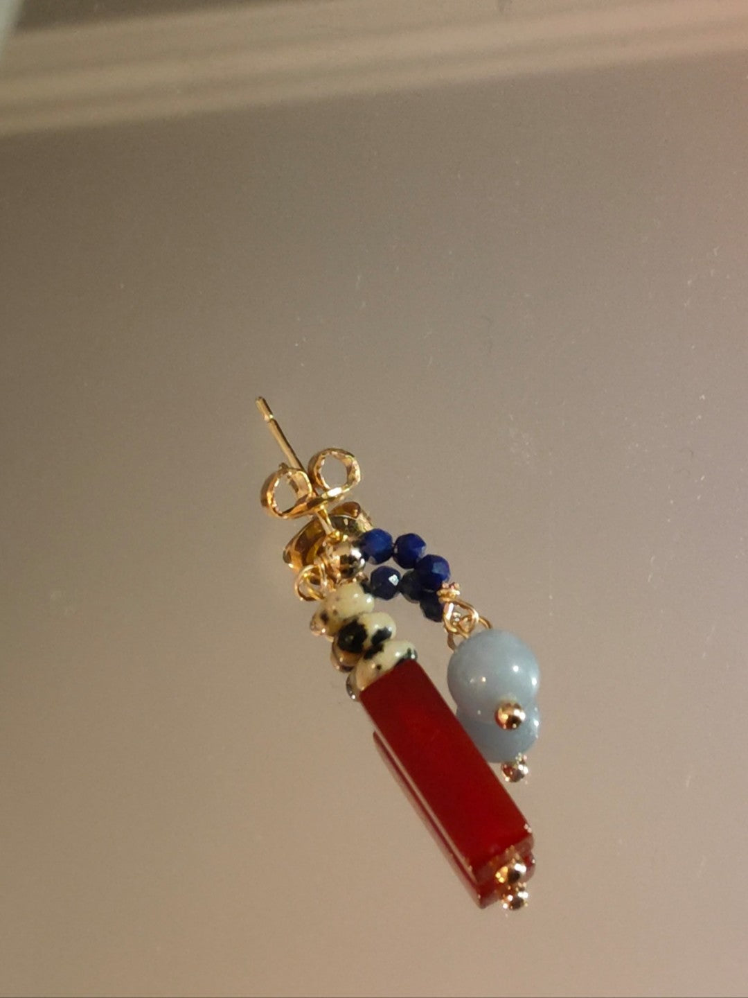 Chinoiserie Natural Jade Asymmetric Red Earrings,Lumivault.