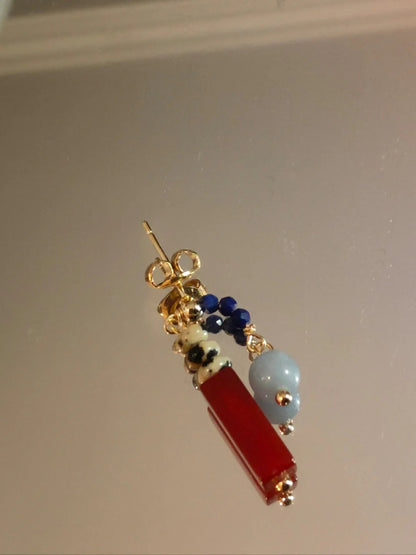 Chinoiserie Natural Jade Asymmetric Red Earrings - Lumivault
