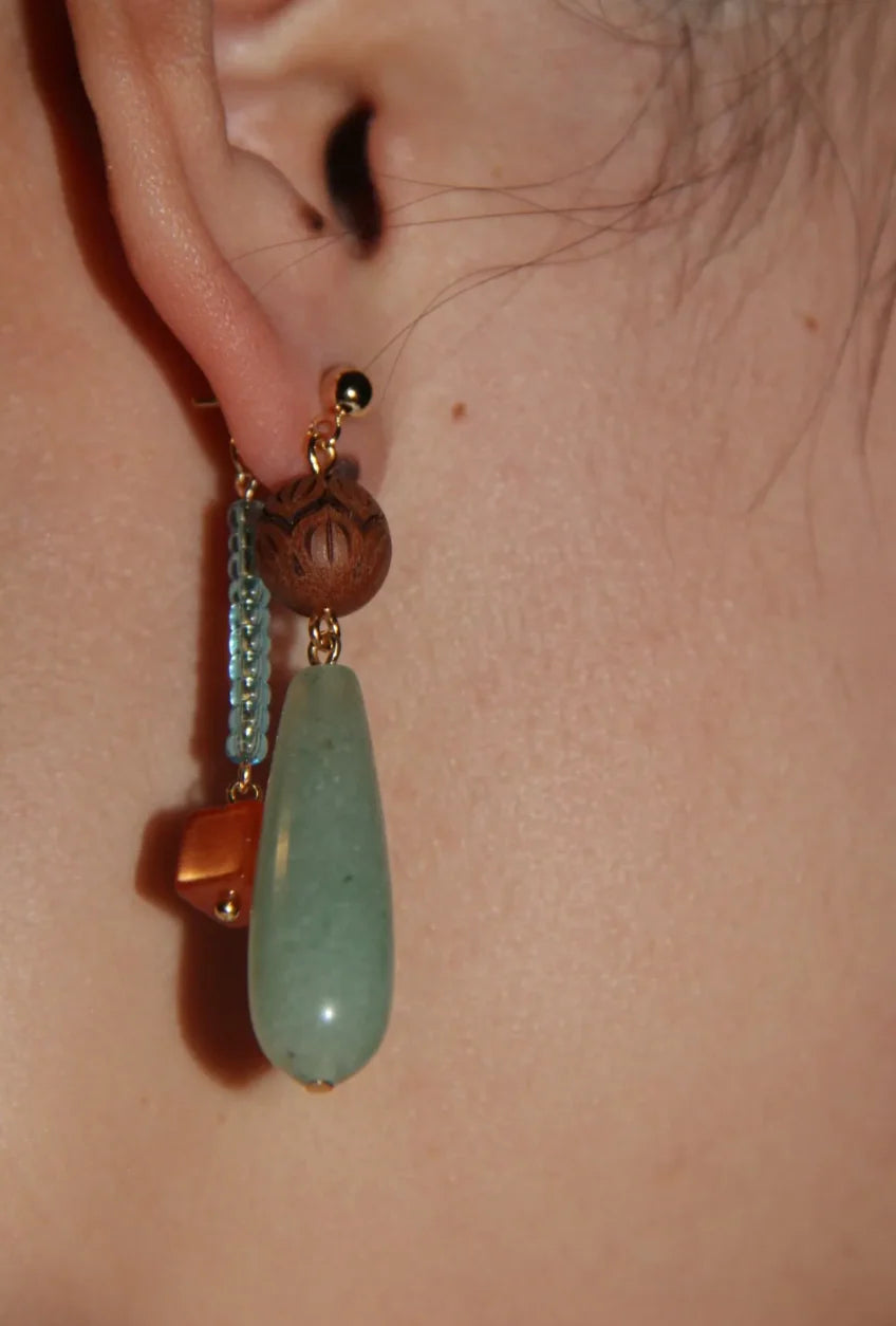 Chinoiserie Natural Jade Beaded Drop Earrings,Lumivault.
