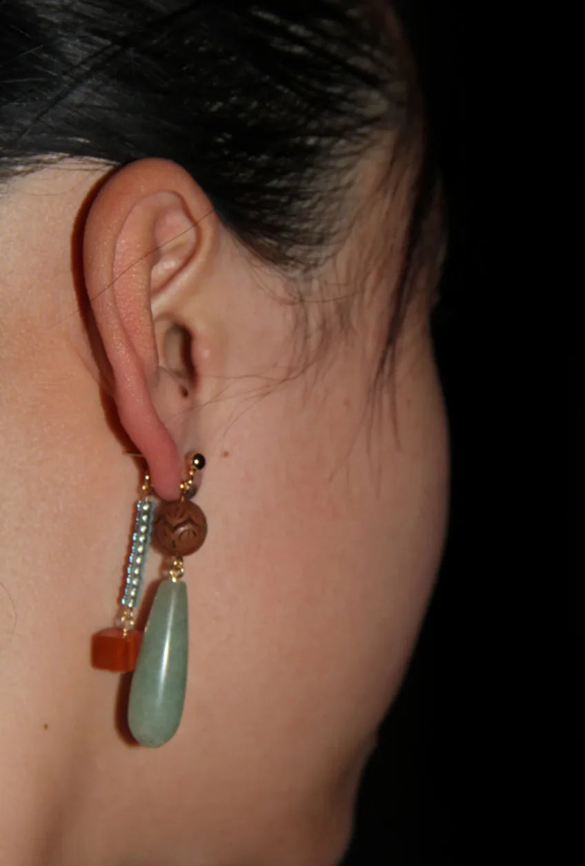 Chinoiserie Natural Jade Beaded Drop Earrings,Lumivault.