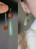Chinoiserie Natural Jade Beaded Drop Earrings,Lumivault.